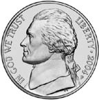 Here is a nice picture of the Jefferson nickel obverse. The obverse on the nickel has staed the same for 66 years.