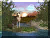 wolf in the wood with 3d graphic and big green trees